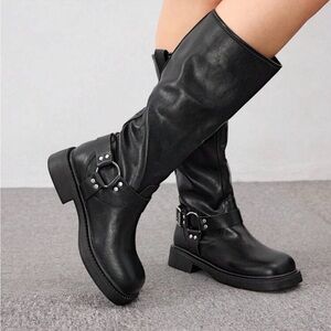 Black Leather Knee-High Boots